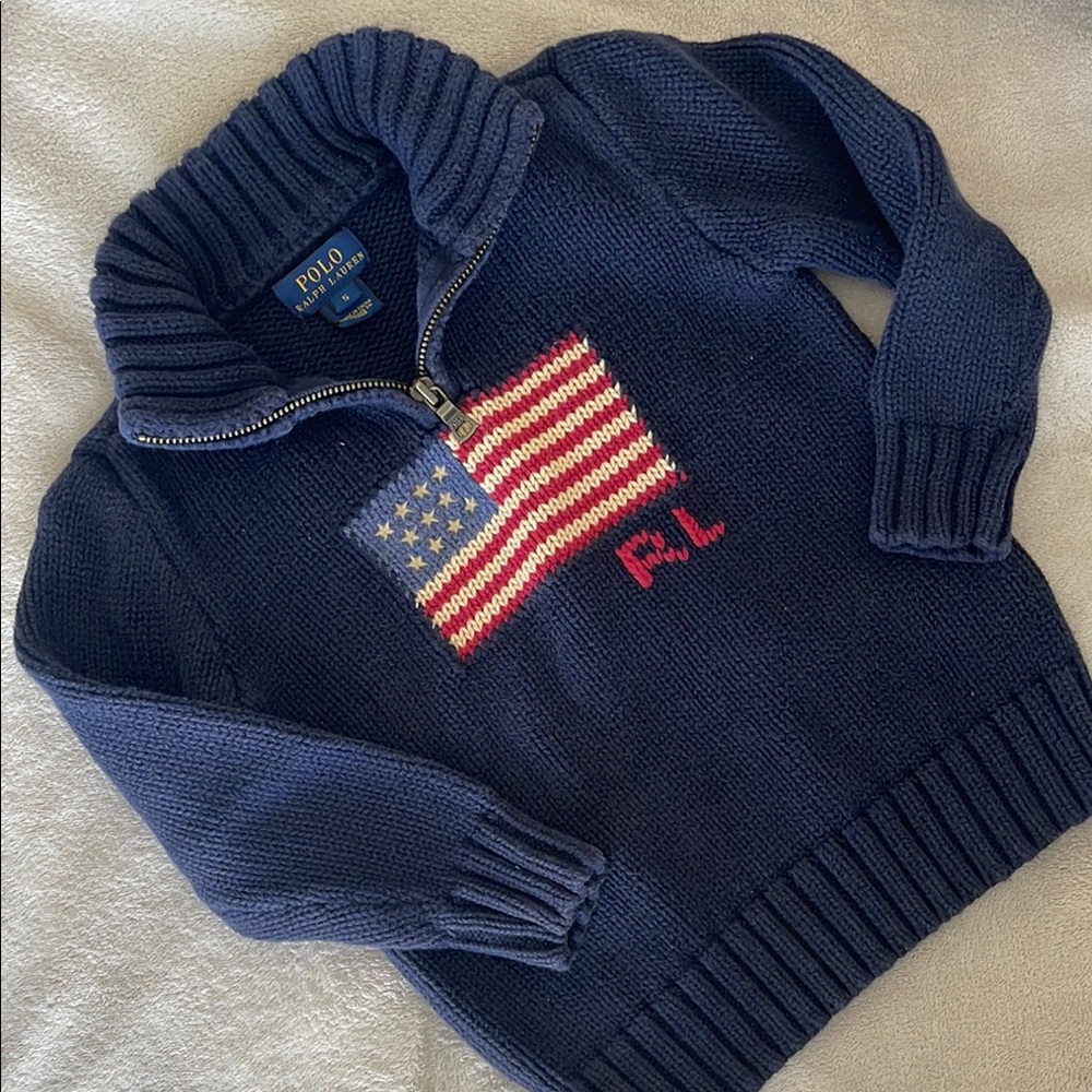 Polo by Ralph Lauren Navy Sweater with American Flag